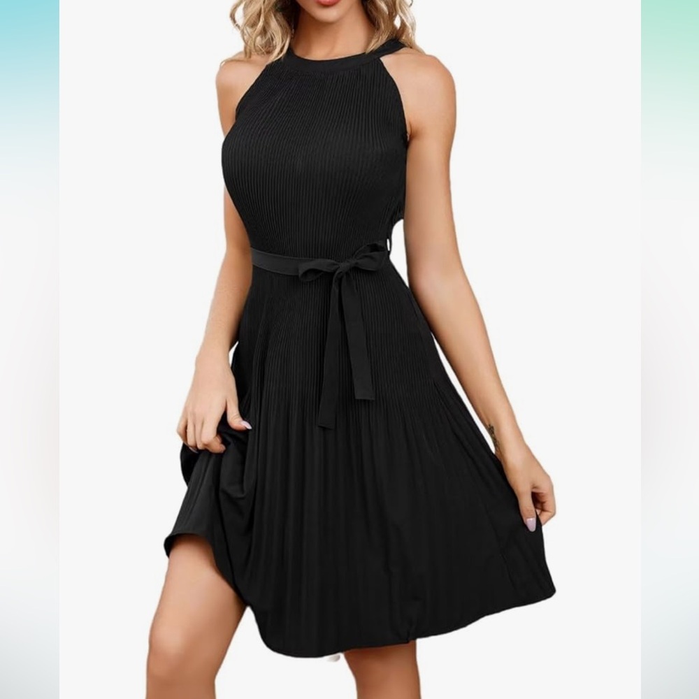 Little Black Dress Halter with Sash Tie Size Large